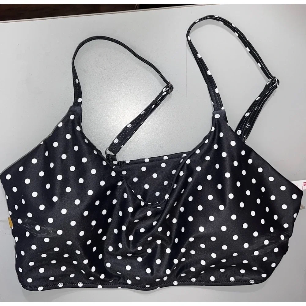 Bloom Size Large Black White Polkadot Adjustable Padded Chic Tankini Top - Picture 7 of 8